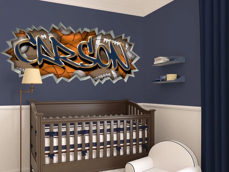 Sports Graffiti Name Wall Sticker 🏈Personalized Boys Room Decor